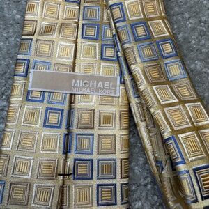 Michael Kors Gold and Blue Square Pattern Tie